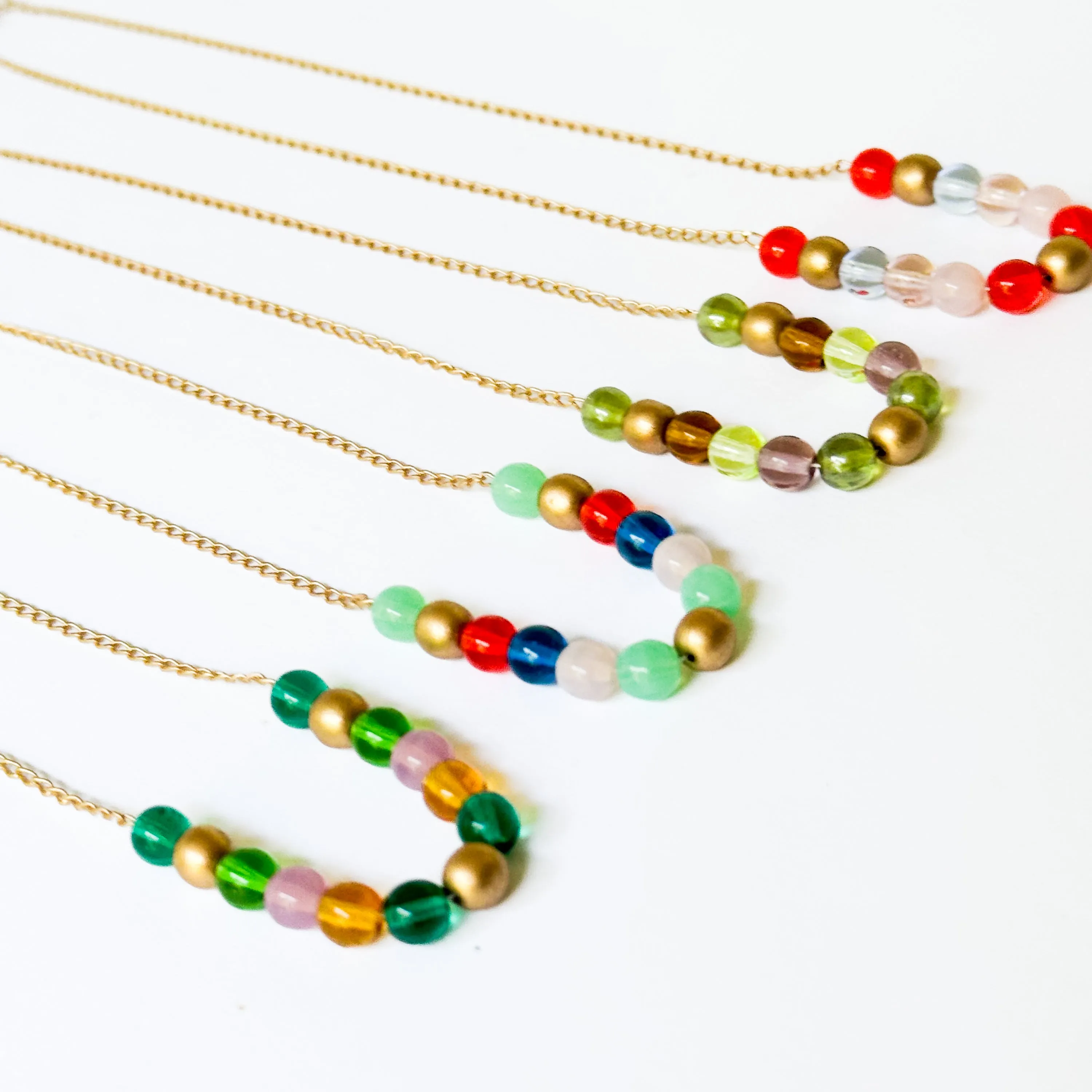 Adjustable Colorful Bead Necklace With Gold Chain